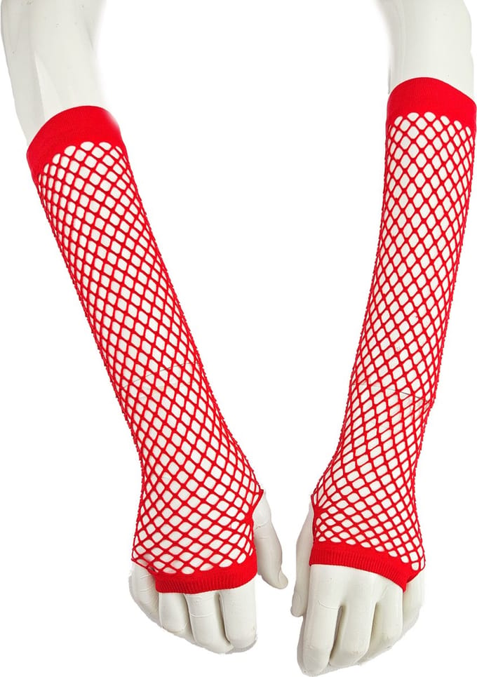 BamBella® Handschoenen Visnet rood Lange vingerloze Elastische handschoen gaatjes mesh stof