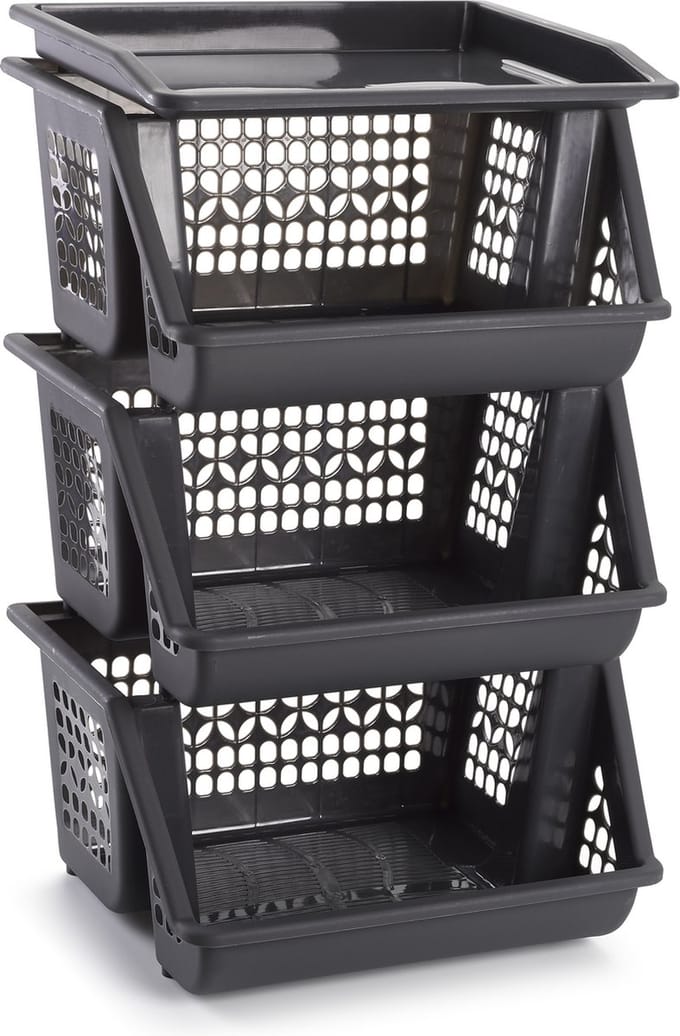 Plasticforte Opbergkrat - grijs - 3 vakken - 62 cm - Stapelkratten - Stapelbare manden