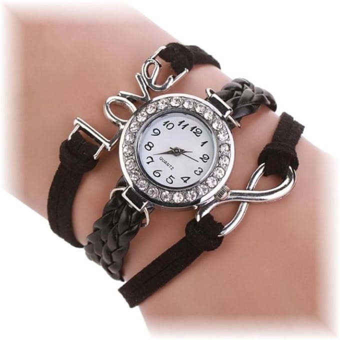 Fako - Armband Horloge - Multi Infinity Love - Zwart