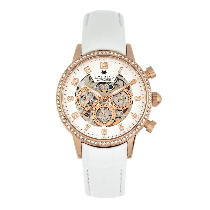 Keizerin Beatrice Automatische Skeletdial Horloge met Leren Band en Dag/Datum