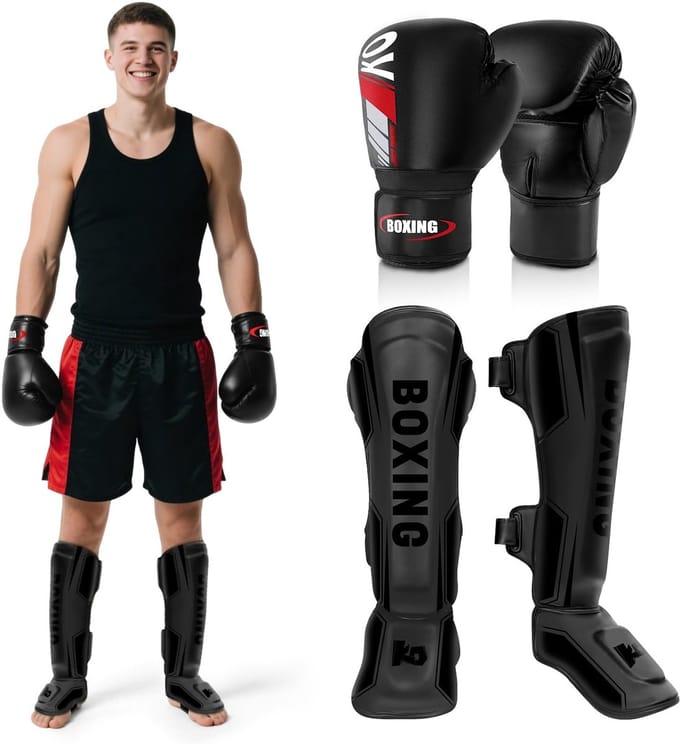 Dailygoods - NZQXJXZ Kickbox-scheenbeschermers met handschoenen