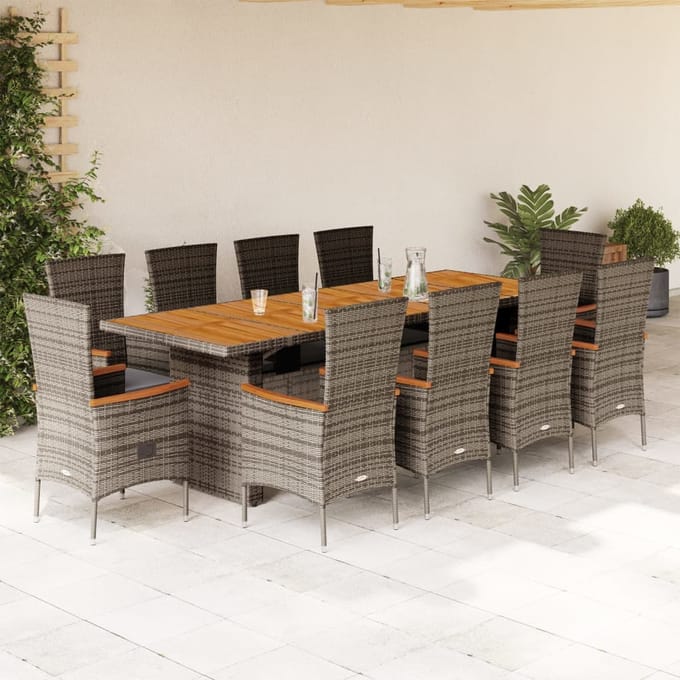 vidaXL - 11-delige - Tuinset - met - kussens - poly - rattan - grijs