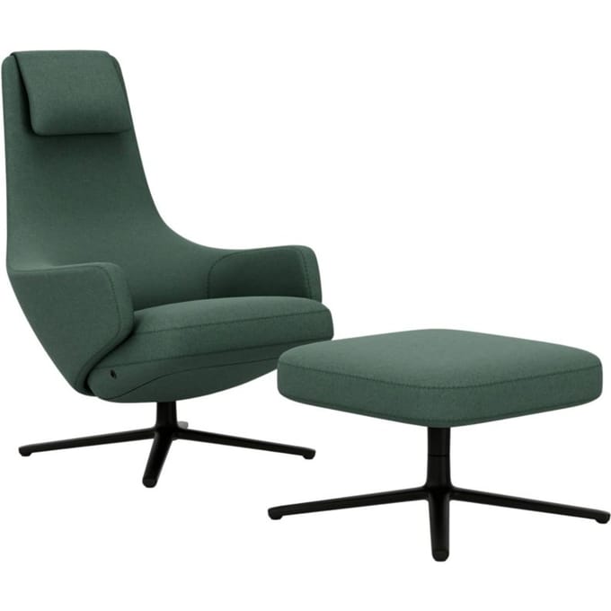 Vitra - Repos Fauteuil & Ottoman - basic dark gepoedercoat - Cosy2 rietgroen - Zithoogte 40 cm