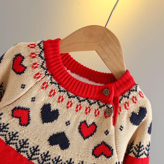 Pull pour filles avec velours épais et double couche hiver pull de base tricoté pour enfants 120 beige
