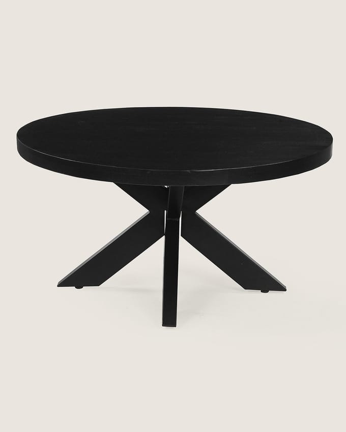 Salontafel 90 cm Mangohout – Rond – Zwart – Industrieel