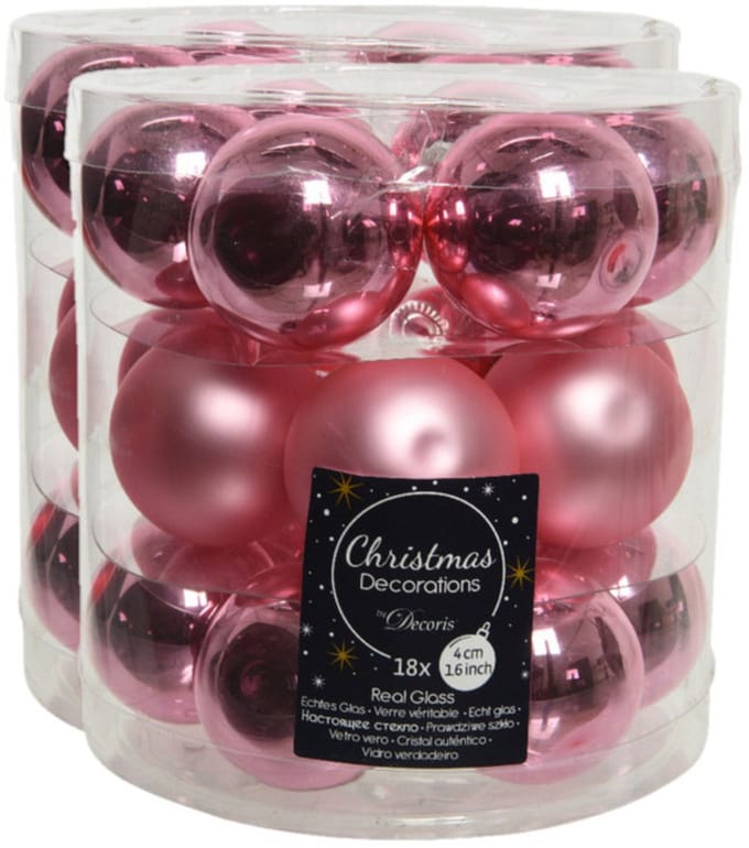 Decoris Kleine kerstballen - 54x st - lippenstift roze - D4 cm - glas - kerstversiering