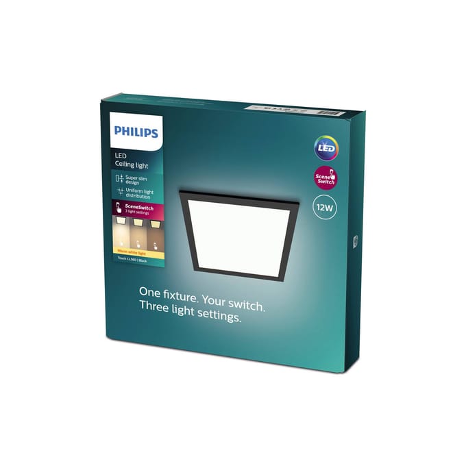 Philips Touch plafondlamp- zwart - vierkant - 12 W