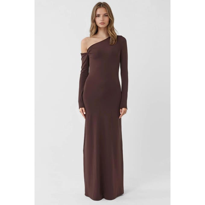 Asymmetrische Kraag Maxi Bodycon Jurk