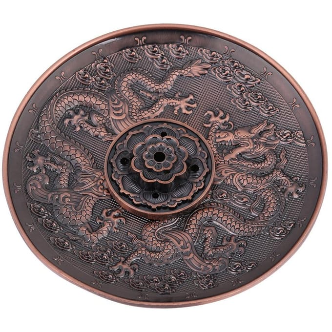 Zinklegering Wierstok Brander Houder Drakenpatroon Censer Plaat voor Huis Tempel(Rood Brons) gray