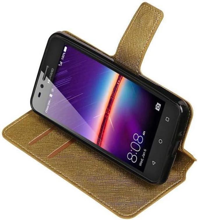Cross Pattern TPU Bookstyle Wallet Case Hoesjes Geschikt voor Huawei Y3II Goud
