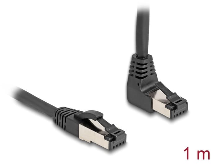 Delock RJ45 Network Cable Cat.8.1 S/FTP 90° upwards angled / straight 1 m black