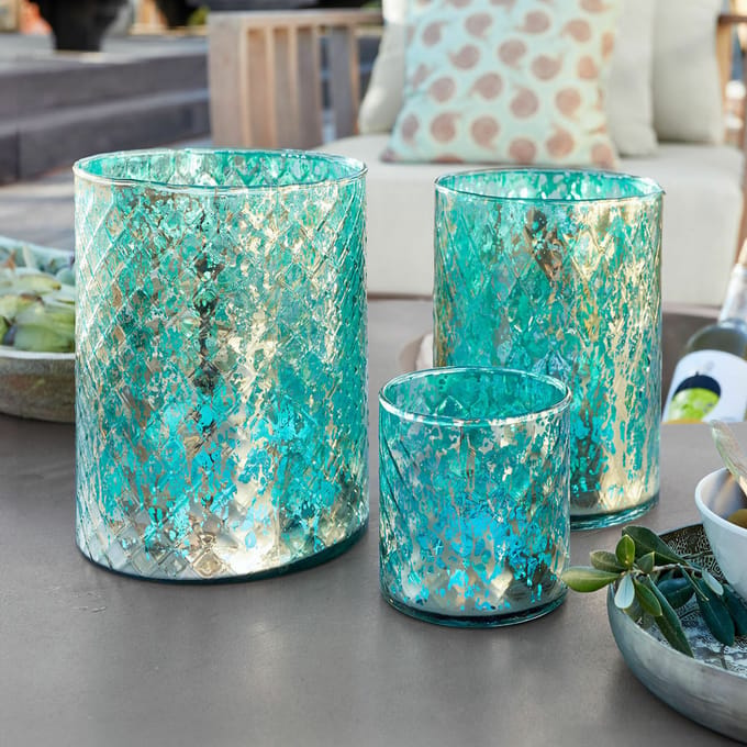 LOBERON Windlichtje set van 3 Firalen turquoise