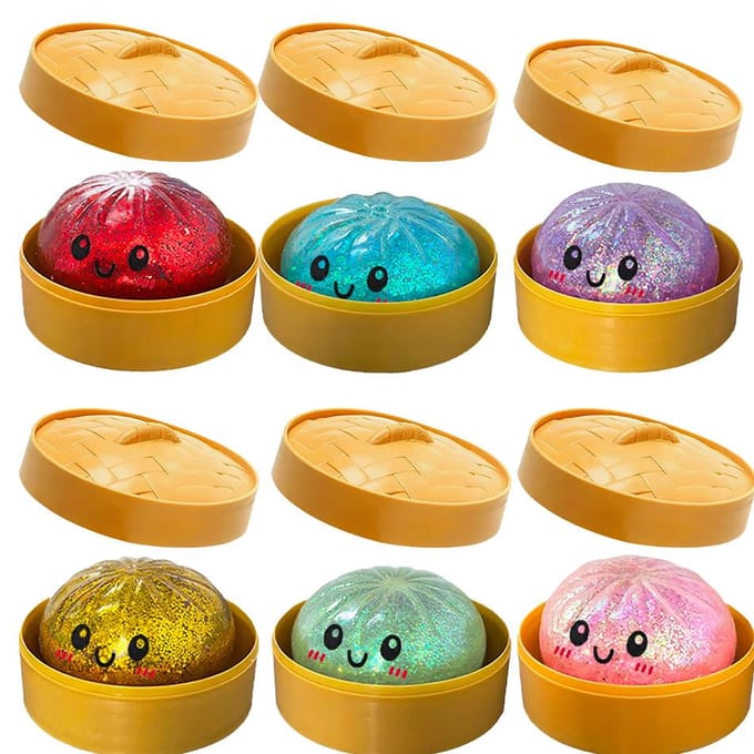 3 soorten Glitter Dumpling Glitter Dumpling Squishy met Doos Dumplings Sensorisch Knijpspeelgoed voor Stressverlichting