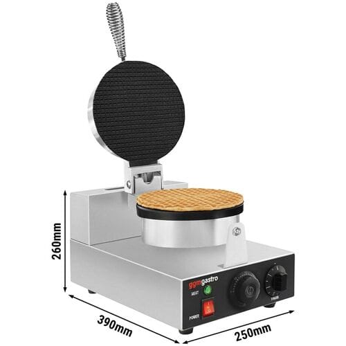 GGM Gastro Waffeleisen - Einzeln - Manuell - 1,3 kW - Form: Eishörnchen - Ø 190mm Zilver