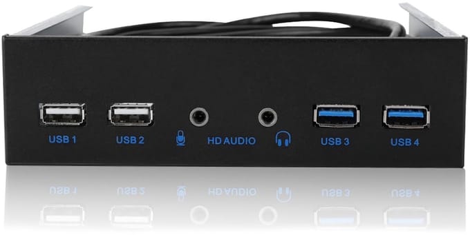 Jhubersproducts - USB 3.0 Front Panel - Multifunctionele USB Hub - Zwart - HD Audio - 4 Poorten - Geschikt voor PC en laptops - Aluminium behuizing