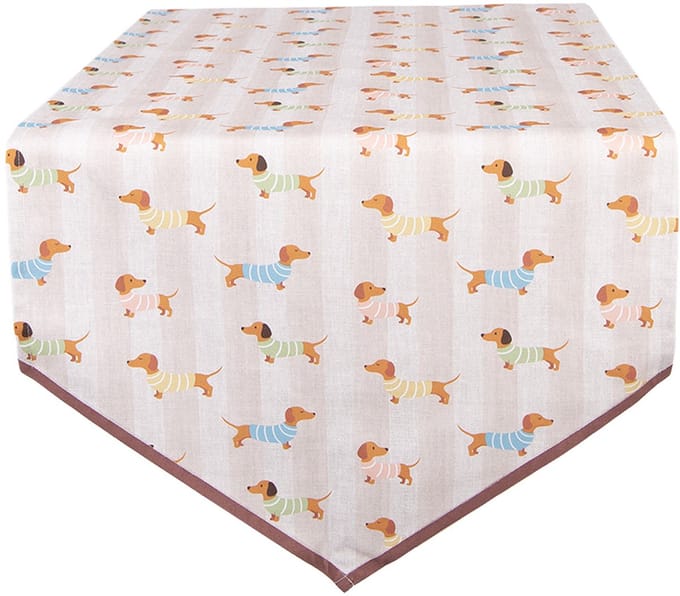 Clayre & Eef Tafelloper 50x160 cm Beige Katoen
