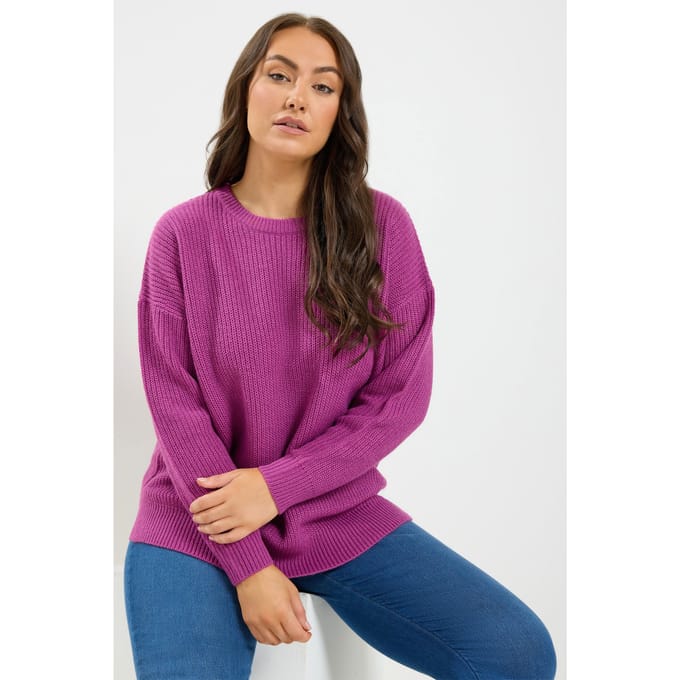 Yours Roze Gebreide Trui Met Ronde Hals Size 50-52