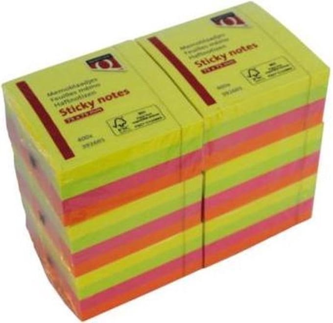 6 x Memoblok Quantore 76x76mm - neon kleuren - assorti 4 kleuren
