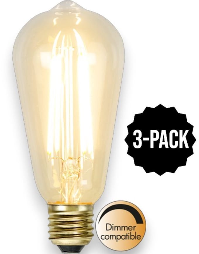 3-Pack | Druppel-Edison lamp - E27 - 3.6W - Super Warm Wit <2200K - Dimbaar - Filament - Helder