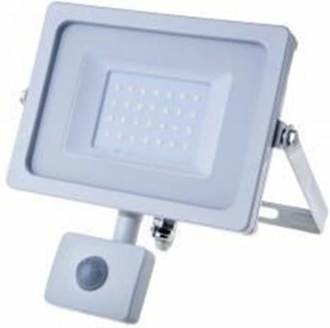 LED Bouwlamp 30 Watt met Sensor - LED Schijnwerper - Viron Dana - Helder/Koud Wit 6400K - Mat Wit - Aluminium - SAMSUNG LEDs