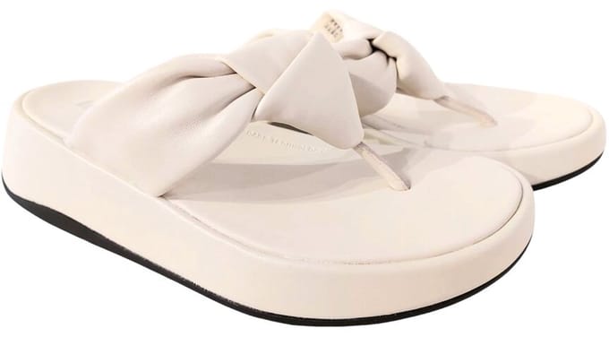 Fitflop Slipper F-Mode Knot Soft-Leather Flatform Toe-Post Beige