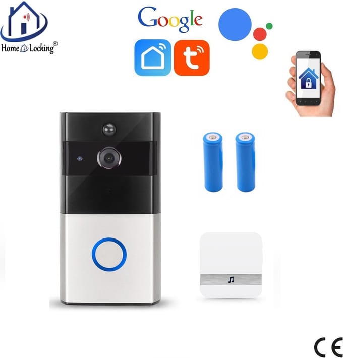 WIFI deur intercom/videofoon 2.0MP met 2 oplaadbare batterijen en kan werken met spraakgestuurde apps. T-2049B.
