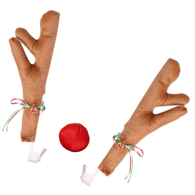 Auto rendiergewei neusset Leuke grappige rendierautoset met bellen voor kerstautodecoratie brown