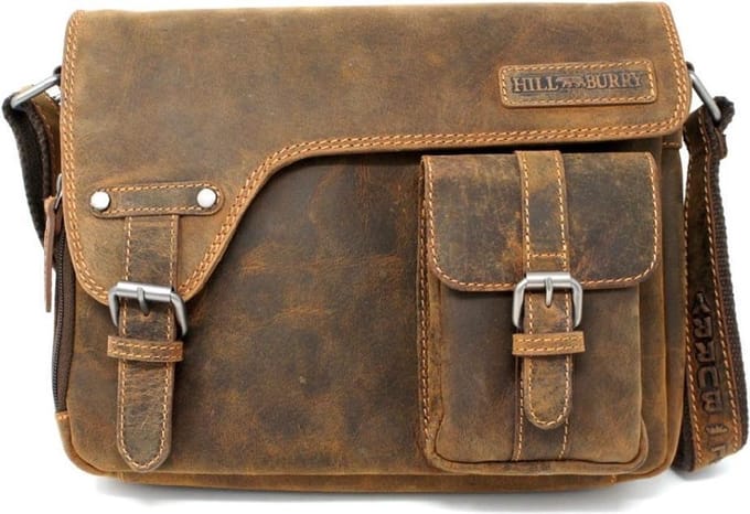 Hillburry Buffel Lederen Messenger tas - schoudertas - crossbody tas - Bruin / Cognac