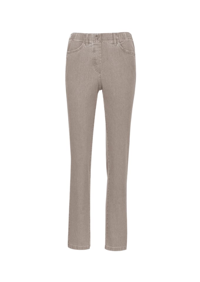 Chic versierde jeans met elastische band - beige - Gr. 38 van Goldner Fashion