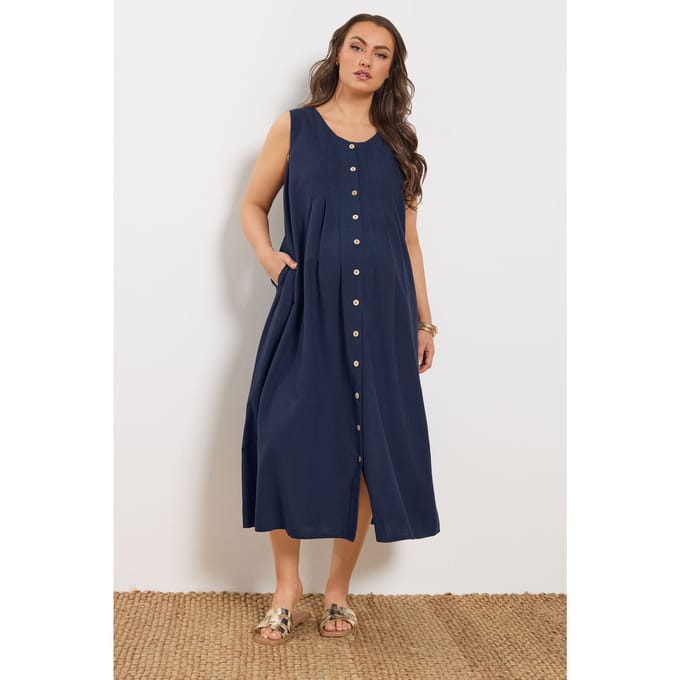 Bump It Up Maternity Marineblauwe Linnen Jurk Met Knoopsluiting Size 50