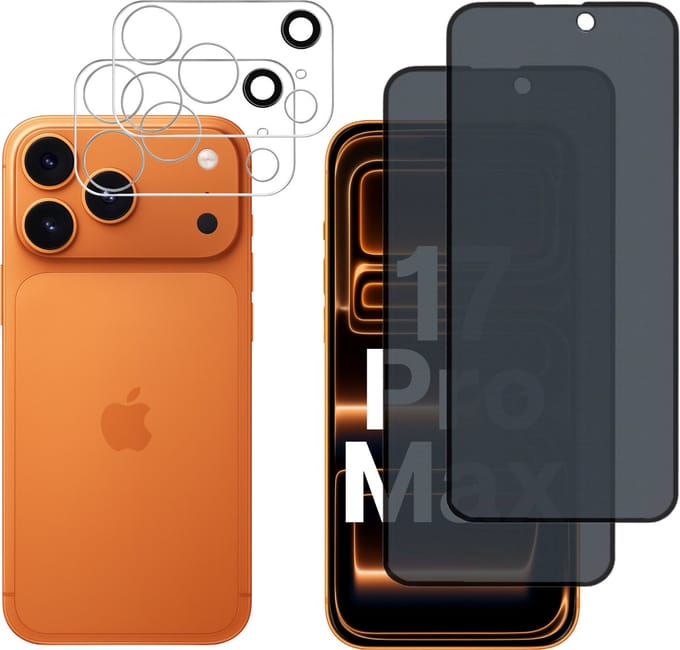 Screenprotector geschikt voor iPhone 17 Pro Max - 2 stuks Beschermglas Privacy Glas Screenprotector van glazen schermbeschermfolie + 2 stuks Camera Protector