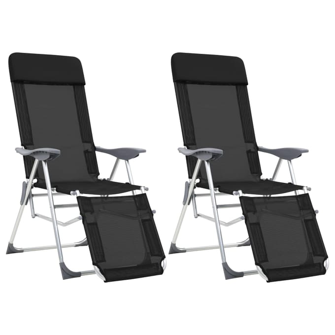 vidaXL - Campingstoelen - met - voetensteun - 2 - st - inklapbaar - textileen - zwart