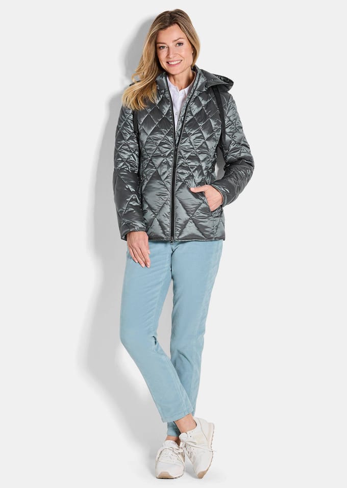 Gewatteerd jack met ruitmotief - grijsgroen - Gr. 40 van Goldner Fashion