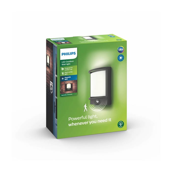 Philips Samondra buitenwandlamp met sensor, LED 12W, antraciet