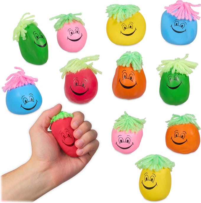 Anti stressballen kinderen - set van 12 - 6 cm - met gezichtje