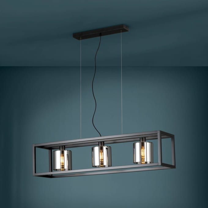 EGLO Brisling Hanglamp - E27 - 110 cm - rookglas - zwart