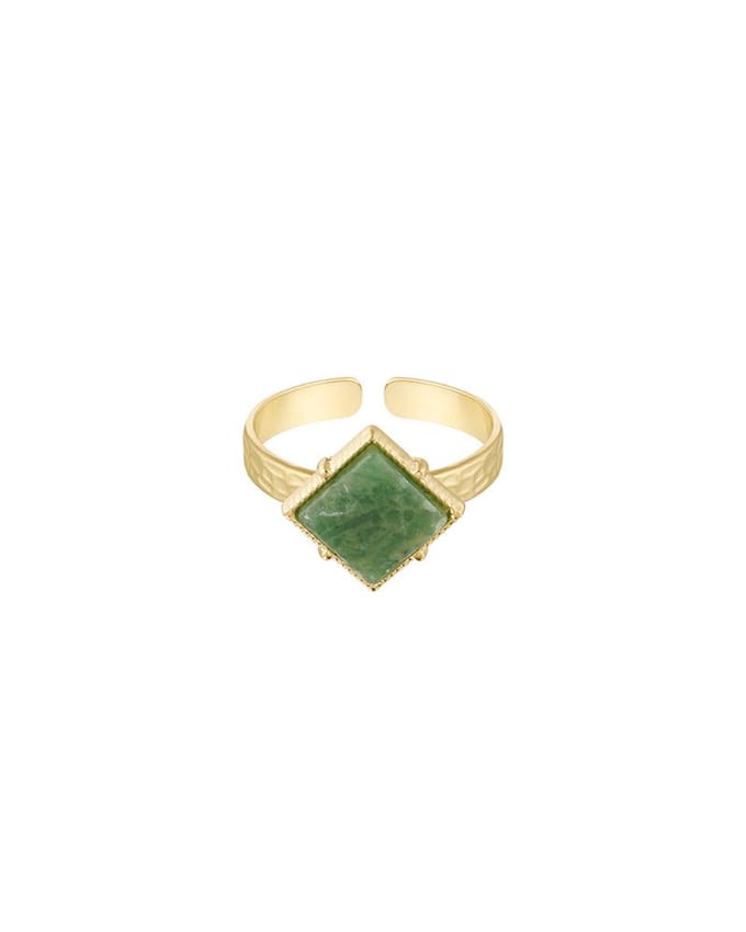 Verstelbare ring met groene steen 'Diamond Stone - Green' - Goudkleur RVS/Stainless Steel