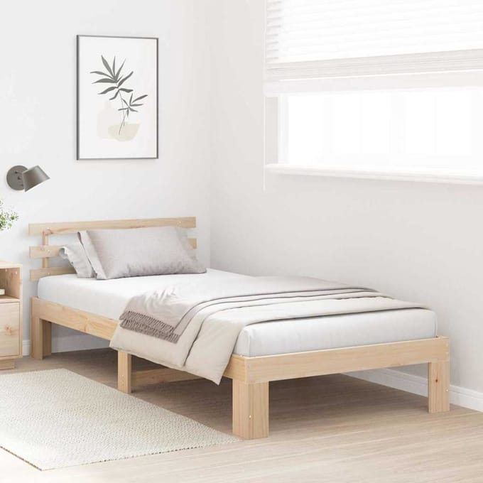 vidaXL - Bedframe - met - hoofdeinde - Naturel - 100 - x - 200 - cm - Massief - grenenhout