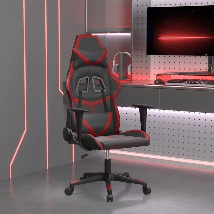 vidaXL - Massage - gamestoel - kunstleer - zwart - en - wijnrood