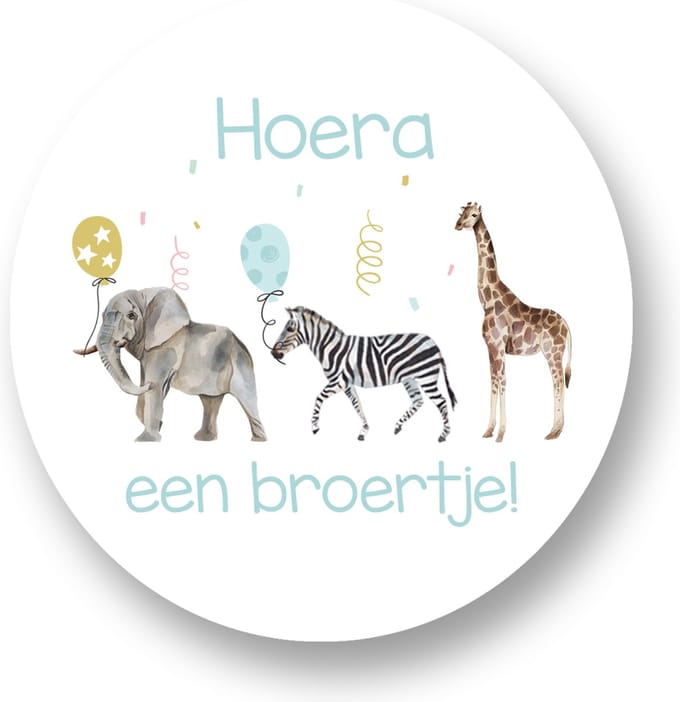 Sluitsticker -Sluitzegel Hoera een Broertje Wildlife - Sluistickers Pimp Studio