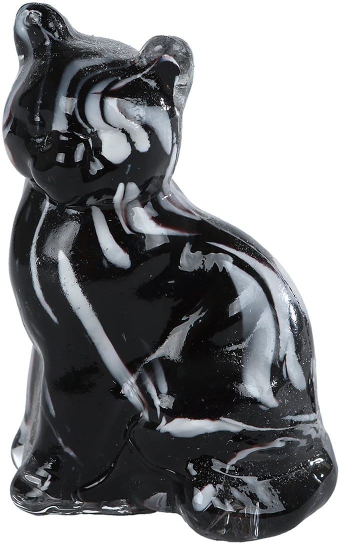 Kat sculptuur glas decoratie grijs zwart 6,5x5x10cm beeldje.