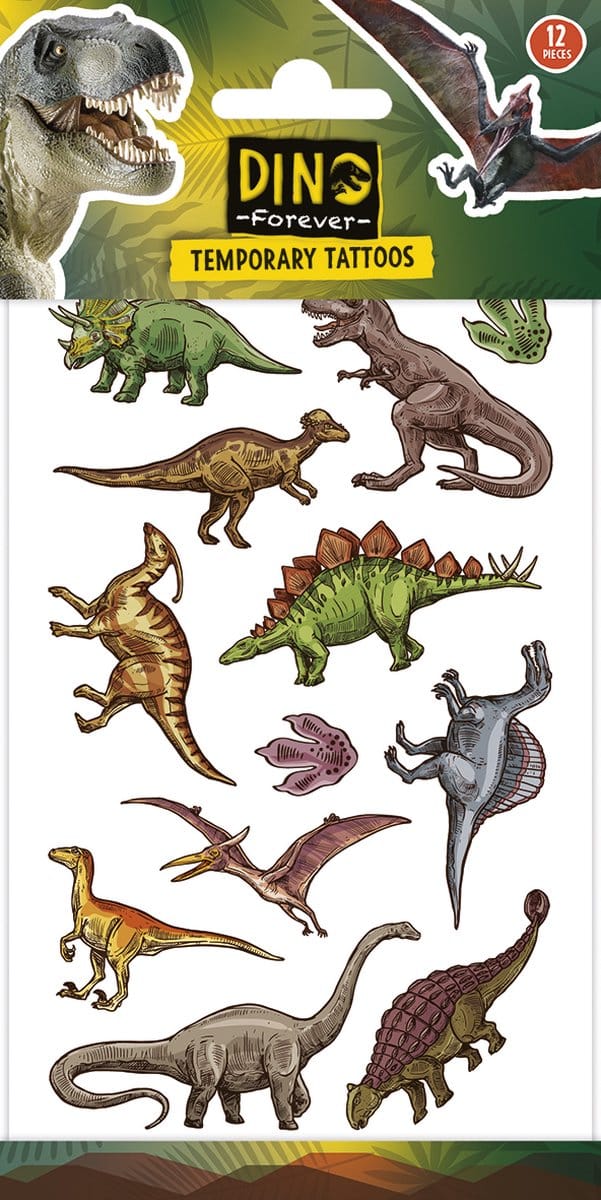 12x Dinosaurus Plak Tattoo - Party Feest Thema Fun Dinosaurussen
