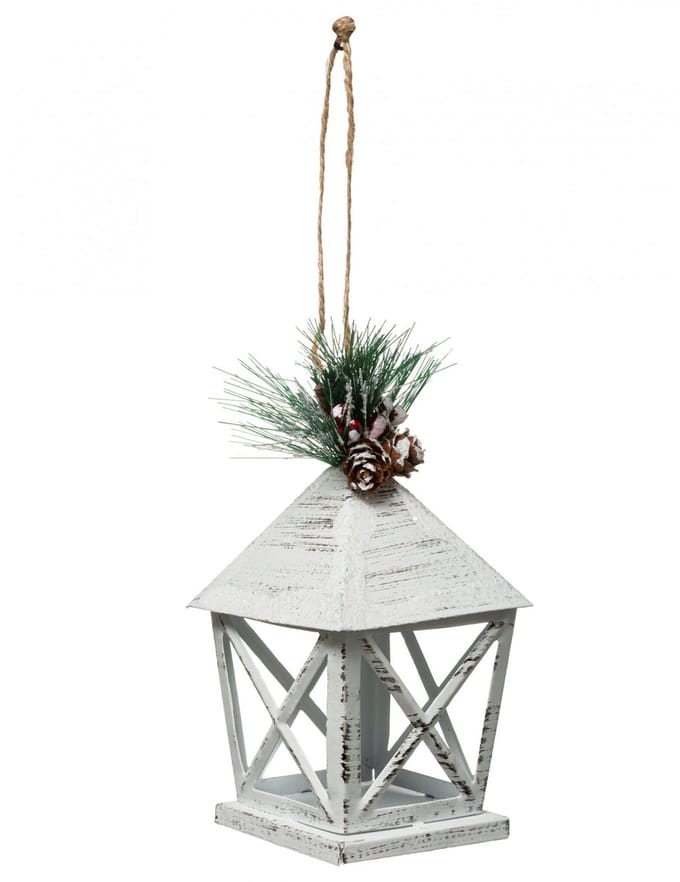JJA - Witte metalen lantaarn kerstornament 13,5 cm