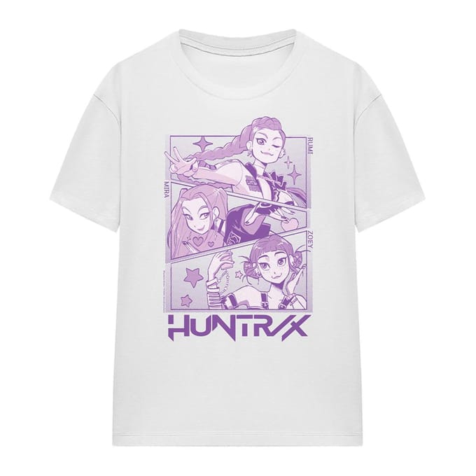 K-Pop Demon Hunters Dames/Dames Huntr/X Panel T-shirt (Wit)