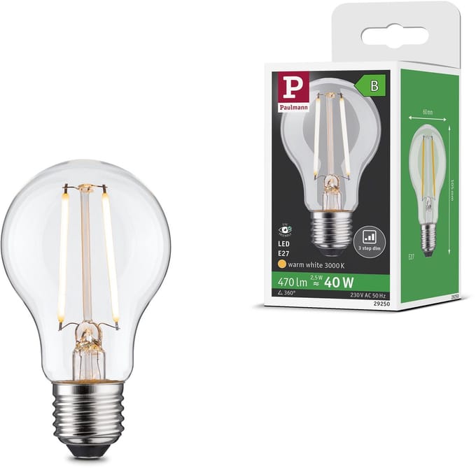 Efficient-Line Filament 230 V LED-gloeilamp E27 Enkele lamp 470lm 2,5W 3000K dimbaar Helder