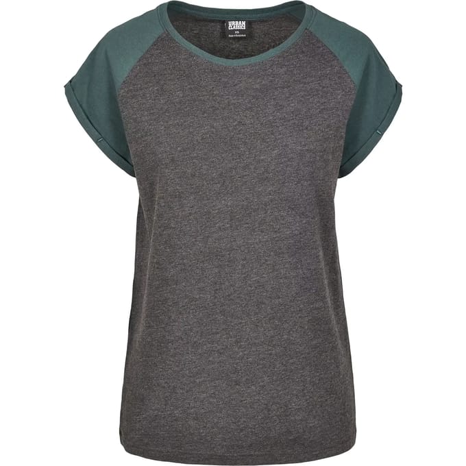 Urban Classics Contrast Raglan Tee Dames T-shirt - houtskool/groen - 3XL