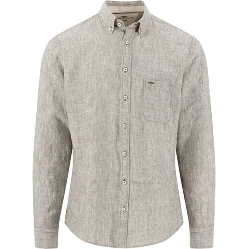 Fynch-Hatton Overhemd Linnen Fine Striped Button-Down Donker Khaki / male