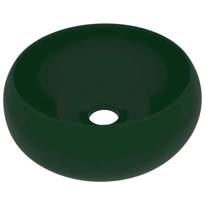 vidaXL - Wastafel - rond - 40x15 - cm - keramiek - mat - donkergroen