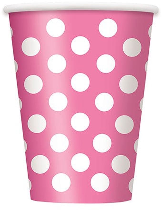 6 partij papieren bekers Tiana Pink Dotted 354ml