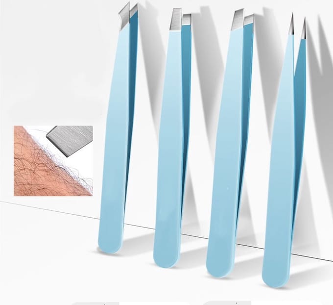 4 Stuks Pincet Set – RVS – Verschillende Pincetten – Blauw